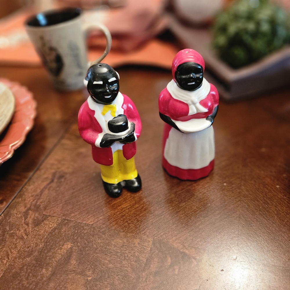 Vintage Ceramic Figurines in Red and Yellow